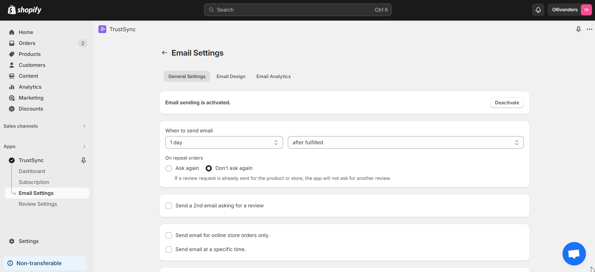 choose when to send review collection email via TrustSync