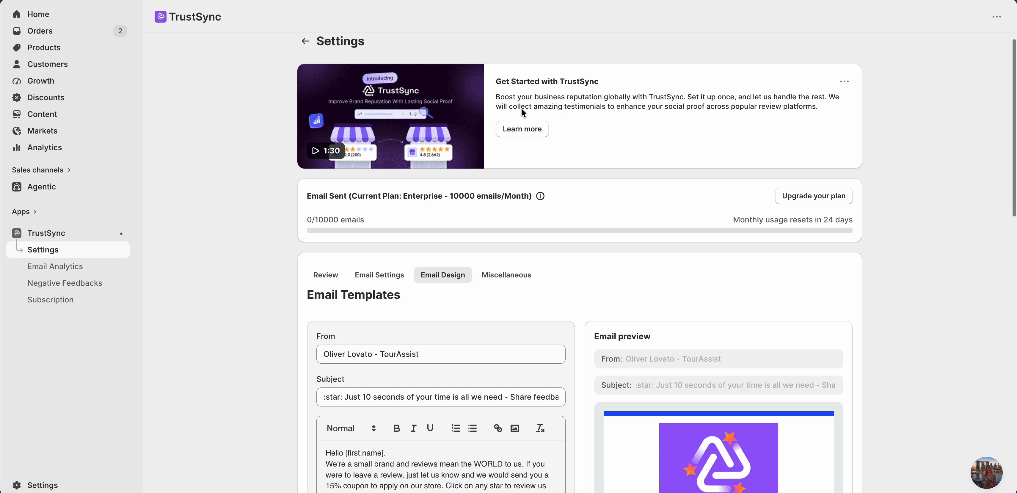 contact the support team to remove TrustSync credits in email